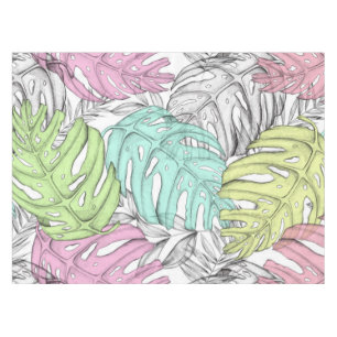 Nappe Pastel monstera feuille de palmier aquarelle tropi
