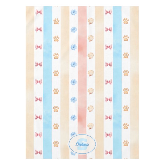 Nappe Pastel Stripe - Empreintes de pattes, Fleur Bleue, (Devant)