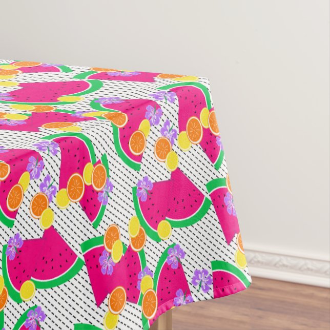 Nappe Pastèque rouge citrons jaunes Tropical sur blanc (In Situ)