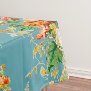 Nappe Pays Orange Bleu Vintage Floral Jardin Anglais