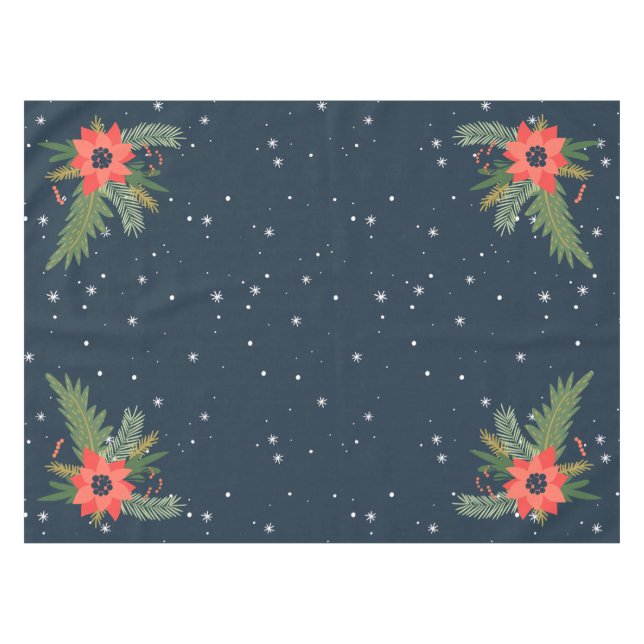 Nappe Pays Poinsettias rouges sur bleu (Devant (Horizontal))