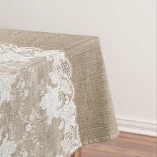 Nappe Pays rustique vintage burlap beige et dentelle bla