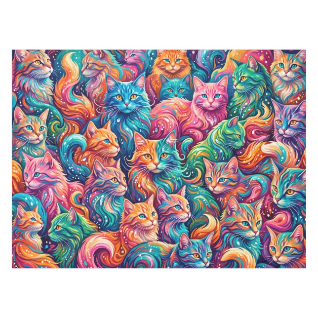 Nappe Paysage onirique de chat vibrant – Psychedelique B (Devant (Horizontal))