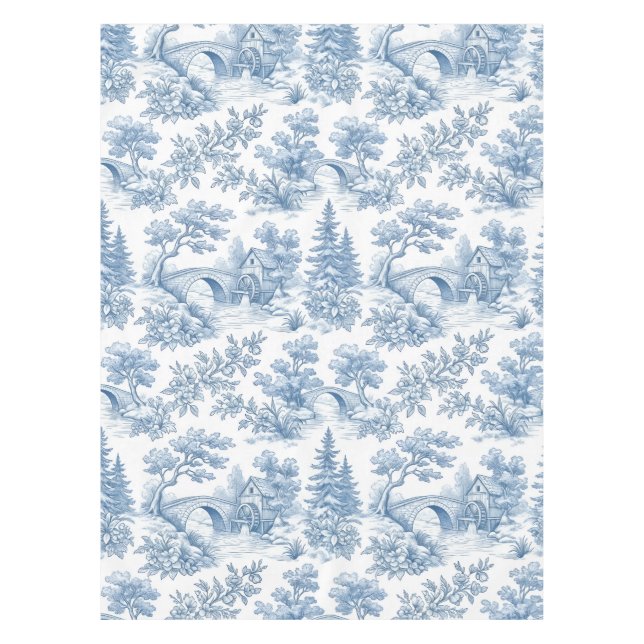 Nappe Paysage Toile Bleu et Blanc Vintage (Devant)