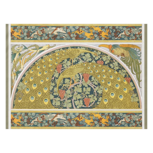 Nappe Peacock Art Nouveau Style rond design complexe (Devant (Horizontal))