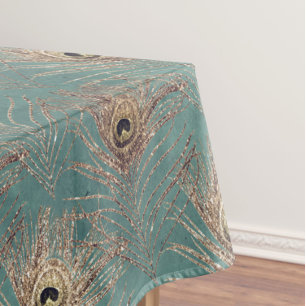 Nappe Peacock motif parties scintillant or turquoise élé