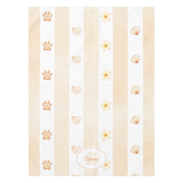 Nappe Pêche et Blancs - Coeurs, Fleur, Empreinte de patt (Devant)