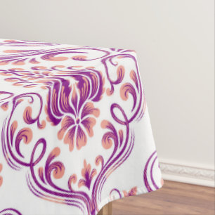 Nappe Pêche et mauve Damas Floral Elegant Coton