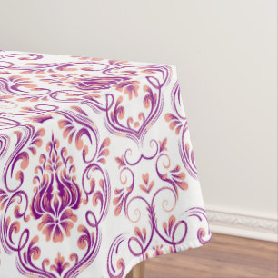 Nappe Pêche et mauve Damas Floral Elegant Coton