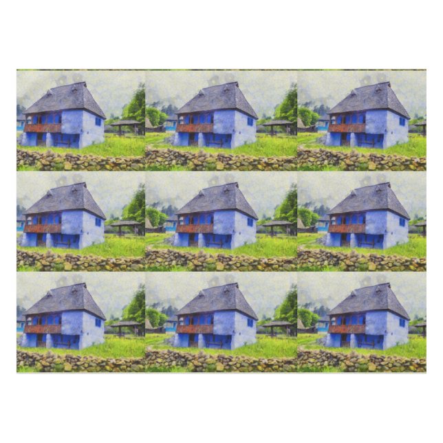 Nappe Peinture de maison bleue (Devant (Horizontal))