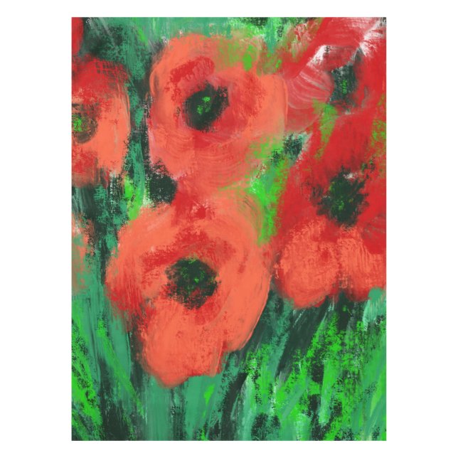 Nappe Peinture florale de coquelicots rouges abstraits (Devant)