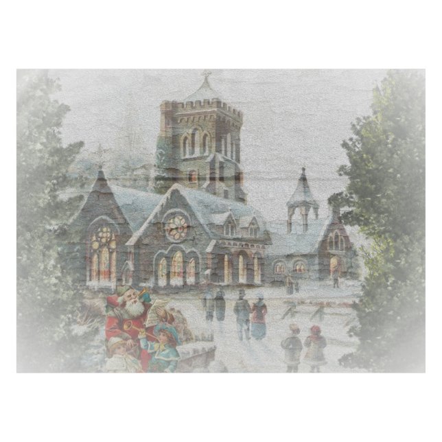 Nappe Père Noël d'autrefois avec des enfants devant une  (Devant (Horizontal))