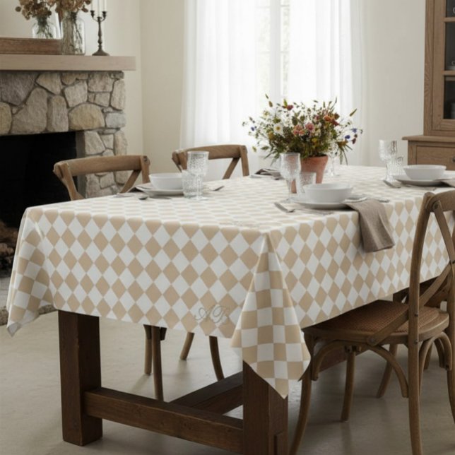 Nappe Personalized Gingham Tablecloth, White and Beige (Créateur téléchargé)