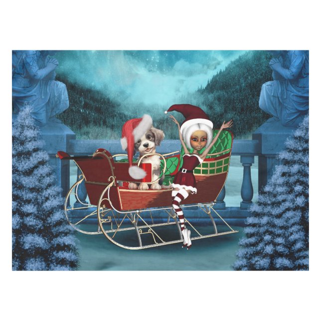 Nappe Petit chiot et elfe de Noël (Devant (Horizontal))
