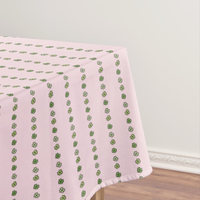 Nappe Pink and Green Irish Shamrock Stripes Tablecloth (In Situ)