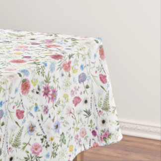 Nappe Pink, Blue Watercolor Wildflower Tablecloth