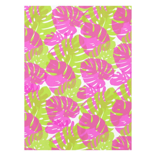 Nappe PixDezines Monstera/Rose Néon/Vert Citron/Fond DIY (Devant)
