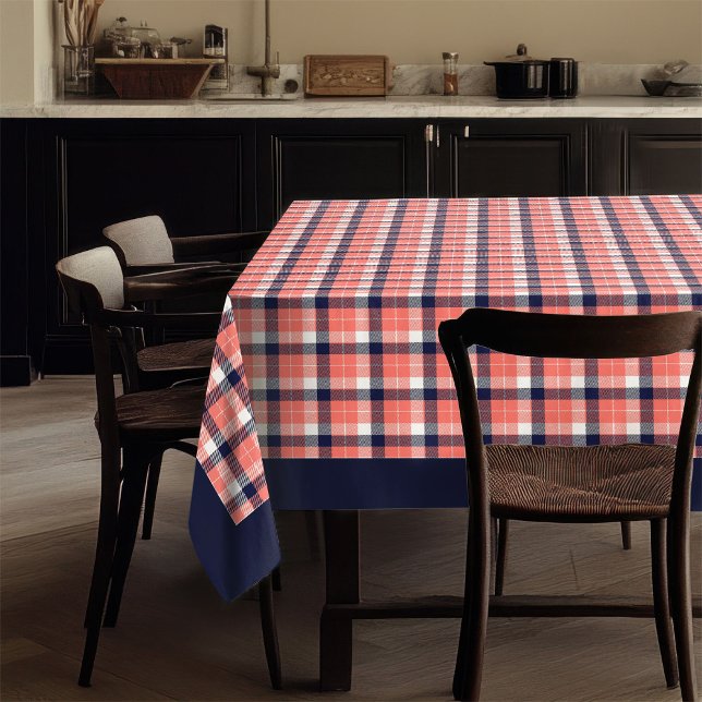 Nappe plaid dans Coral Navy Décor de table élégant (Plaid Tablecloth in Coral Navy Stylish Table Decor)