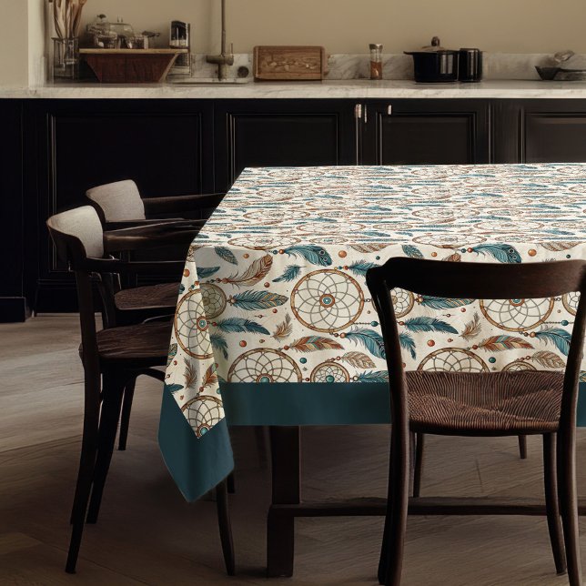 Nappe Plumes de dragueur de pastel autochtone tribal (Tribal Native Ethnic pastel dreamcatcher feathers Tablecloth)