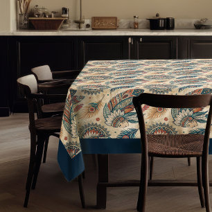 Nappe Plumes tribales autochtones bleu pastel cuivre