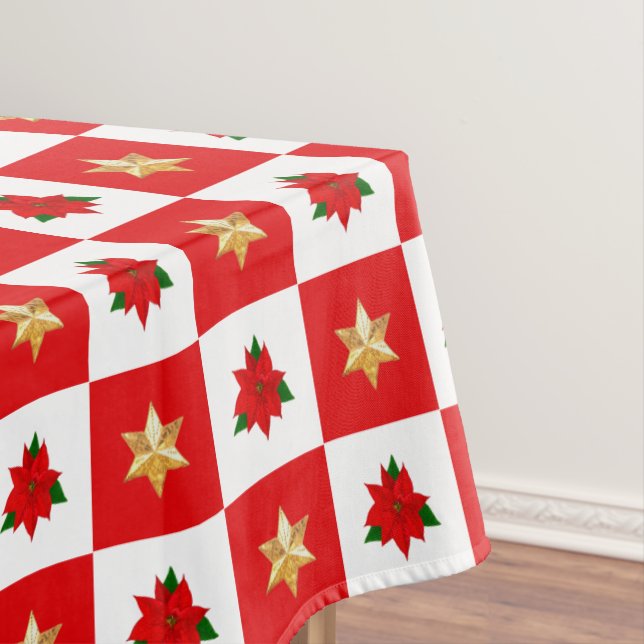 Nappe Poinsettias & Etoiles de Noël en Rouge & Blanc (In Situ)