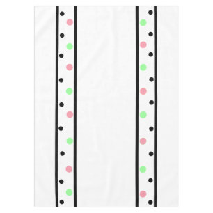 Nappe Points noirs roses et verts sur fond blanc