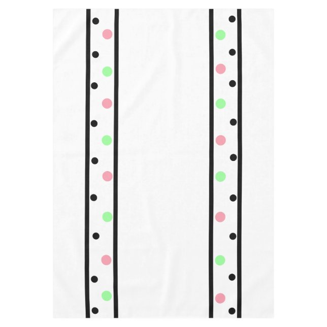 Nappe Points noirs roses et verts sur fond blanc (Devant)