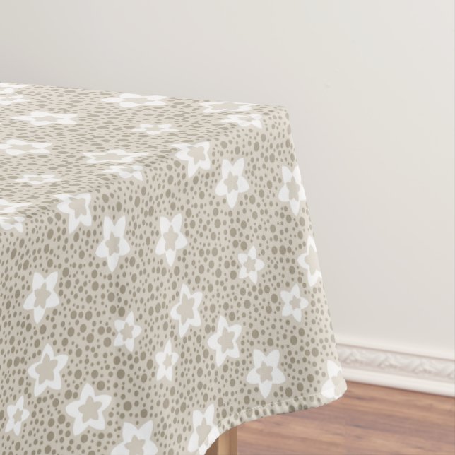 Nappe Polka beige point rétro avec étoiles et fleurs (In Situ)