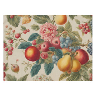 Nappe Pommes, Poires, Raisins, Fleur Rose. Peint en fran