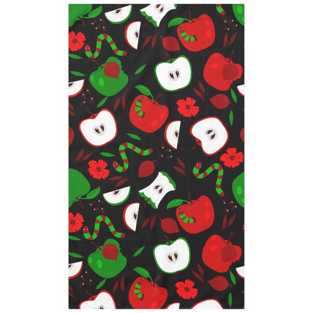 Nappe pommes rouges pourries vers verts noirs floral (Devant)