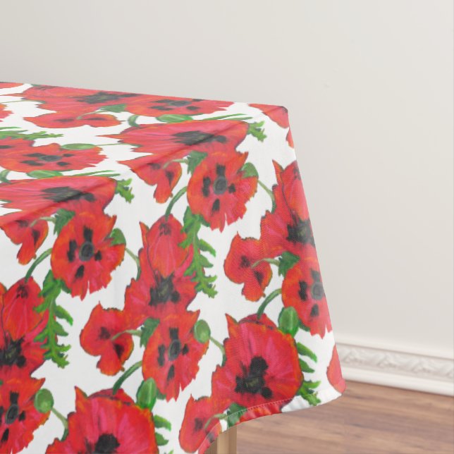 Nappe Poppies orientales rouges et noires Motif en blanc (In Situ)