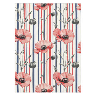 Nappe Poppies rouges avec Feuilles bleus et Motif rayé