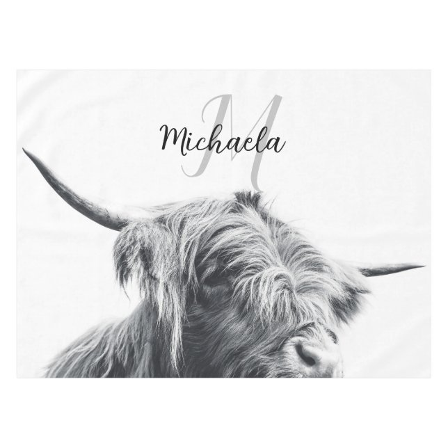 Nappe Portrait de vache Highland premier monogramme noir (Devant (Horizontal))