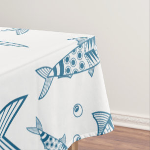 Nappe Portugais Lisbonne Sardines Motif Azulejos Blanc