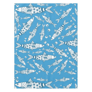 Nappe Portugais Lisbonne Sardines Motif Azulejos Bleu