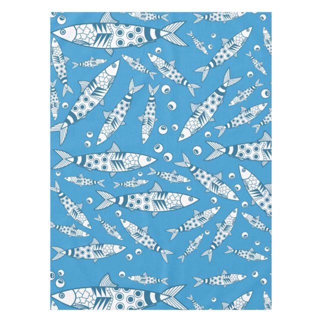 Nappe Portugais Lisbonne Sardines Motif Azulejos Bleu (Devant)