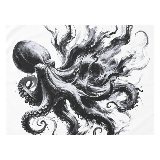 Nappe Poulpe Kraken Fluide Encre Abstraite (Devant (Horizontal))