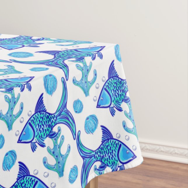 Nappe Preppy Blue Fish Motif Côte Beach House Bateau (In Situ)