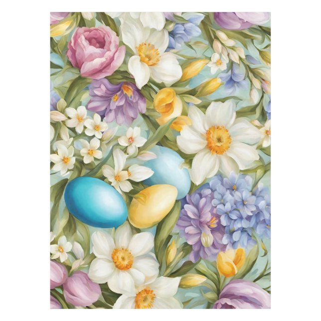 Nappe Printemps. Narcisses, Jacinthes, Tulipes, Œufs de  (Devant)
