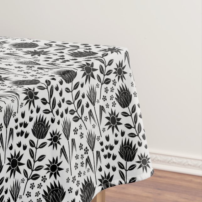 Nappe Protea Floral Block Imprimer Millefleur noir blanc (In Situ)