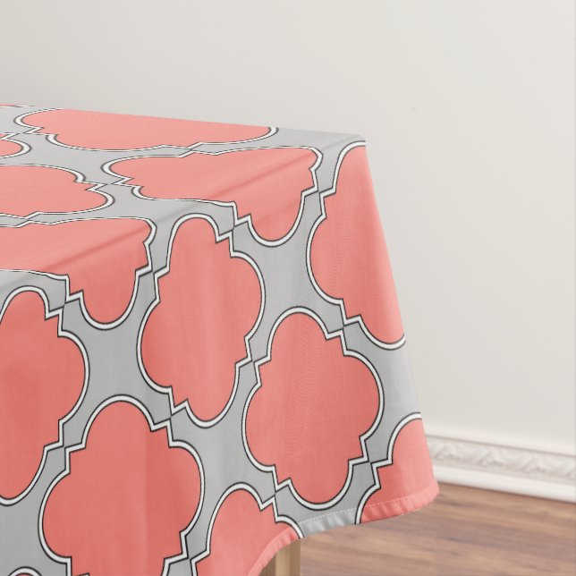 Nappe Quatrefoil corail et gris (In Situ)
