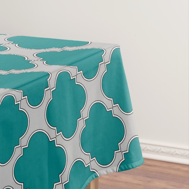 Nappe Quatrefoil turquoise et gris (In Situ)