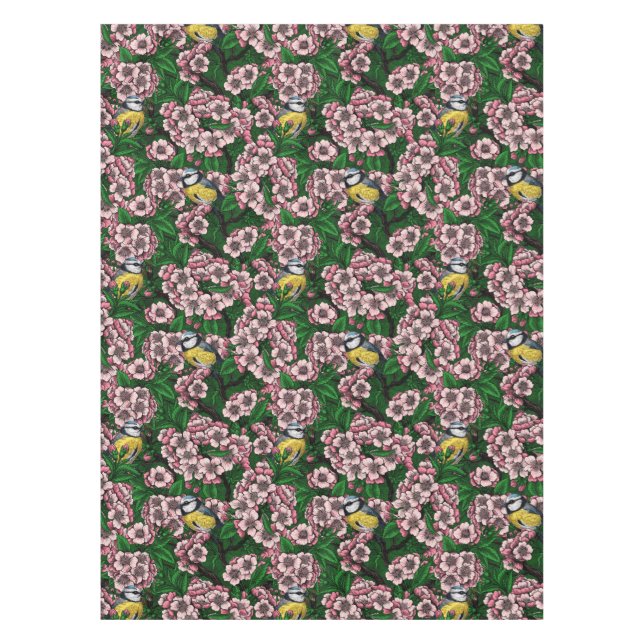 Nappe Rameaux bleus dans le cerisier en fleurs en vert (Devant)