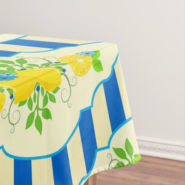 Nappe Rayures bleues et motifs de citrons et de feuilles (In Situ)
