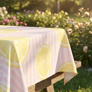 Nappe Rayures roses citron jaune