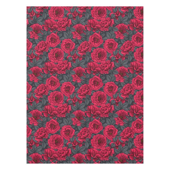 Nappe Red roses with gray leaves on black (Devant)