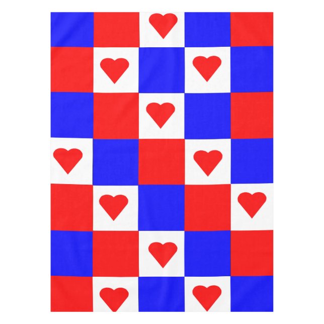 Nappe Red, White and Blue Squares with Red Hearts (Devant)