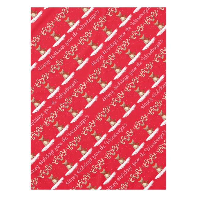 Nappe Reindeer Happy Holidays nom de famille personnalis (Devant)