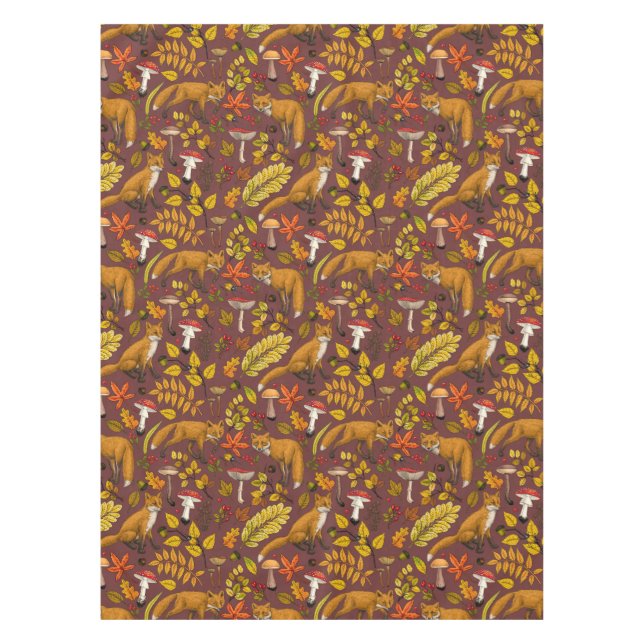 Nappe Renards d'automne sur chocolat brun (Devant)