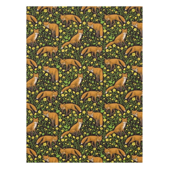 Nappe Renards et papillons sur le noir (Devant)